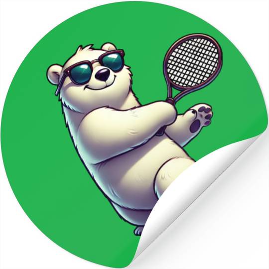 Polar Bear Tennis Player Arctic Cartoon Stickers