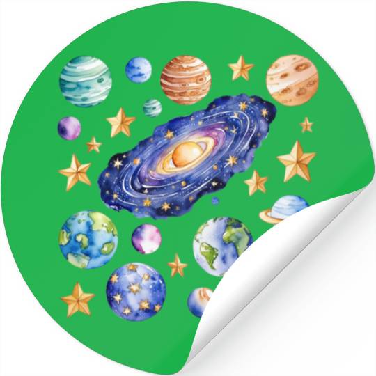 Galaxies, planets and stars Stickers