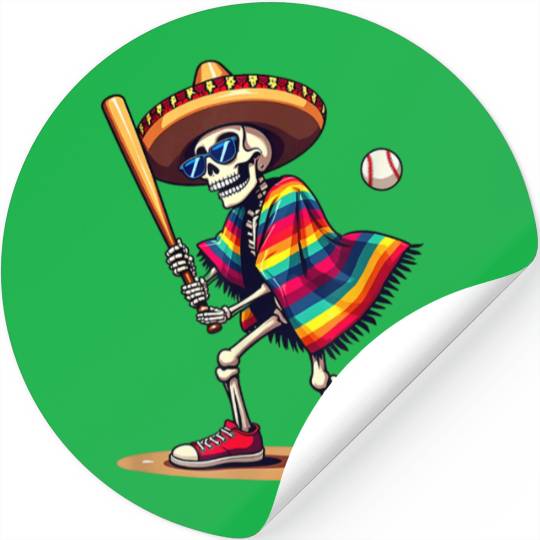 Baseball Skeleton Fiesta Stickers
