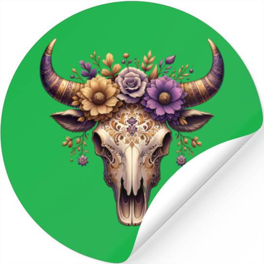 Boho Bull Skull with Floral – Western Bohemian Stickers