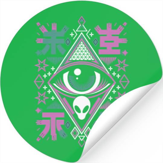 Mystic Alien Eye Symbol with Geometric Stars and Stickers