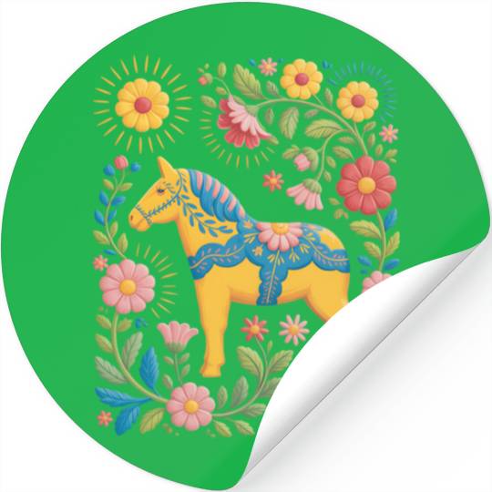 Sunny Summer Dala Horse with Flowers Stickers