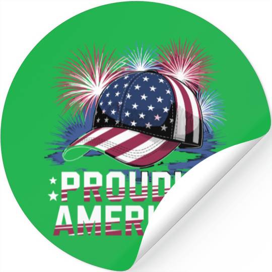 Proudly American Hat With Fireworks and Stars Stickers