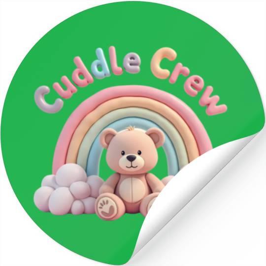 Soft teddy bear sitting under a rainbow Stickers