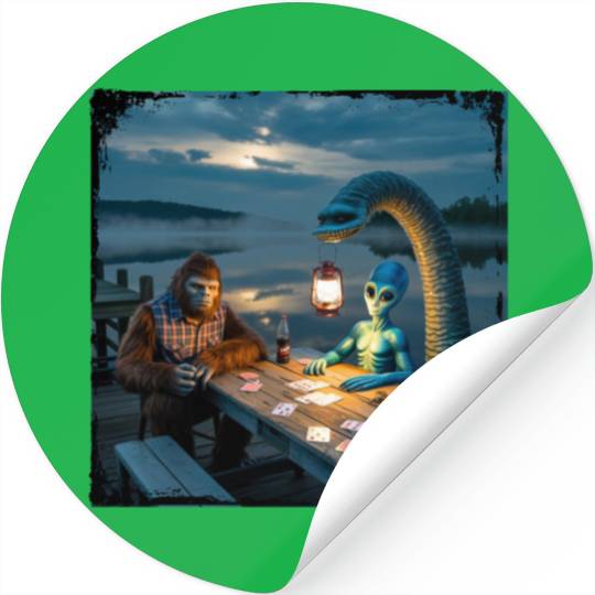 Cryptid Poker Night on Loch Ness - Bigfoot, Stickers