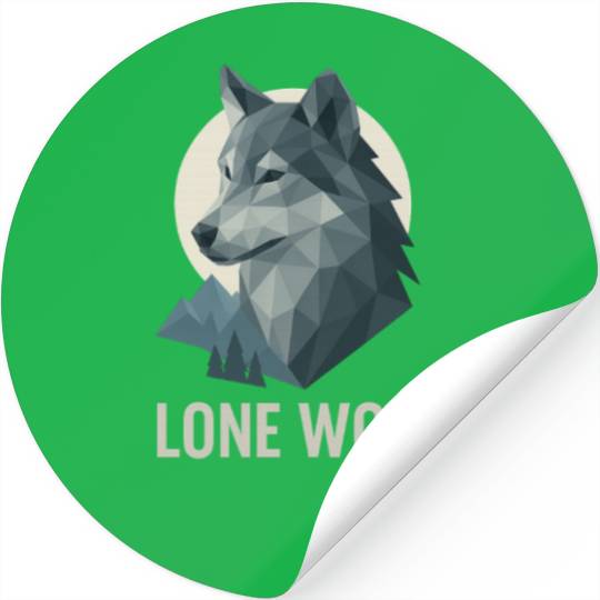 Lone Wolf – Geometric Wolf Head under Moon Wildern Stickers