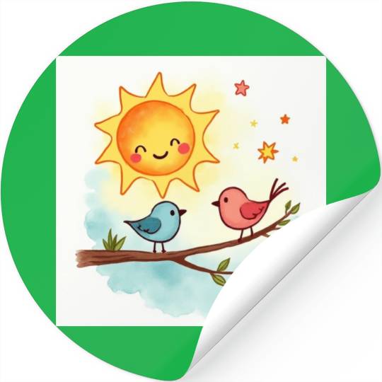 Cheerful Sun and Heart Illustration Stickers