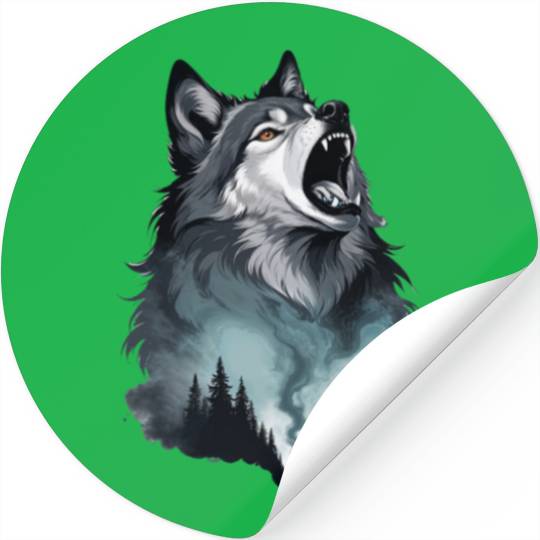 Howling Wolf Under the Northern Sky Stickers