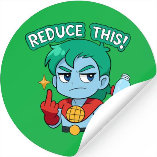 Chibi Style Captain Planet Reduce This!Design Stickers