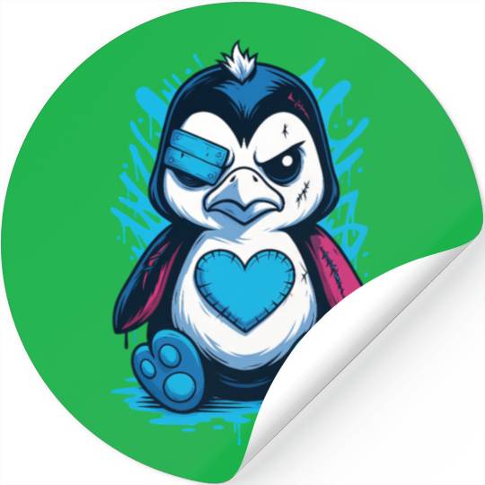 Punk penguin cartoon heart street art gothic Stickers