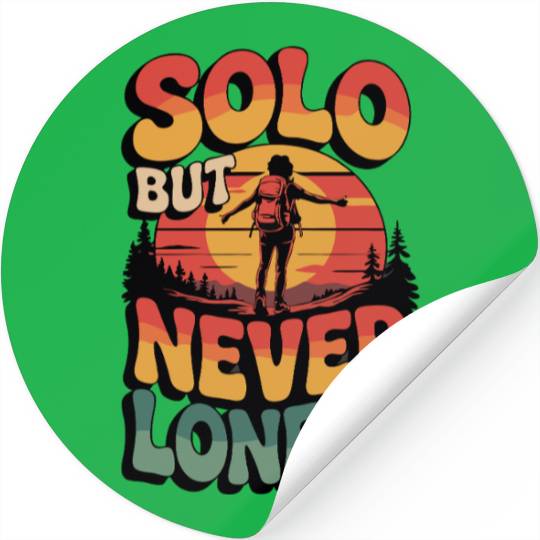 Solo But Never Lonely Hiking Nature Adventure Desi Stickers