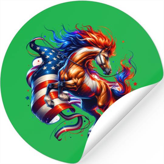 Horse USA Flag 4th of July Stickers