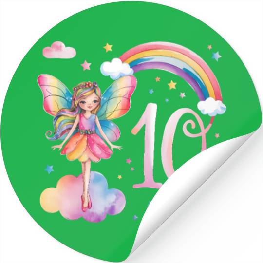 Magical Rainbow Fairy Elf 10th Birthday Girl Stickers