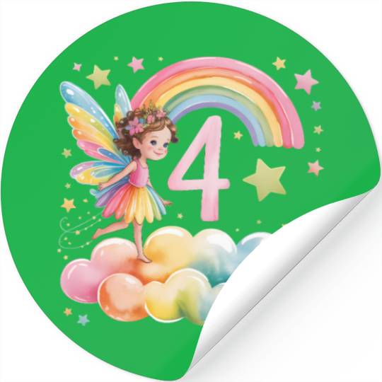 Magical Rainbow Fairy Elf 4th Birthday Girl Stickers