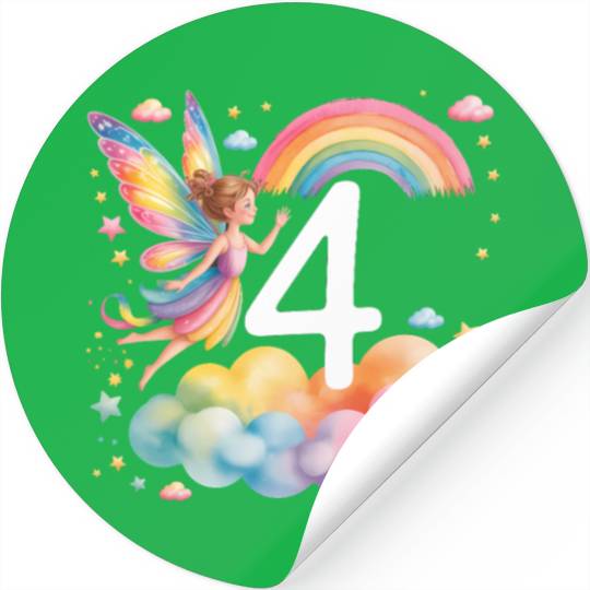 Magical Rainbow Fairy Elf 4th Birthday Girl Stickers