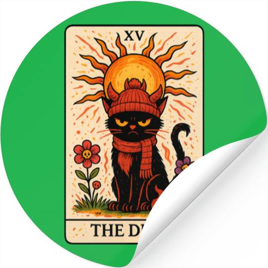 Devil Cat Tarot Card, Grumpy Cat Art, Mystical Stickers