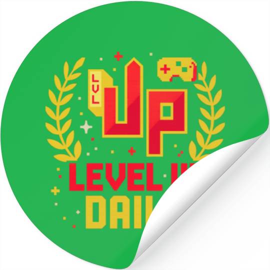 Level Up Daily Gaming Lifestyle Motivation Graphic Stickers