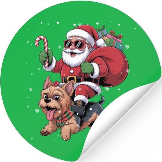 Santa Claus Yorkie Dog Christmas In July Stickers