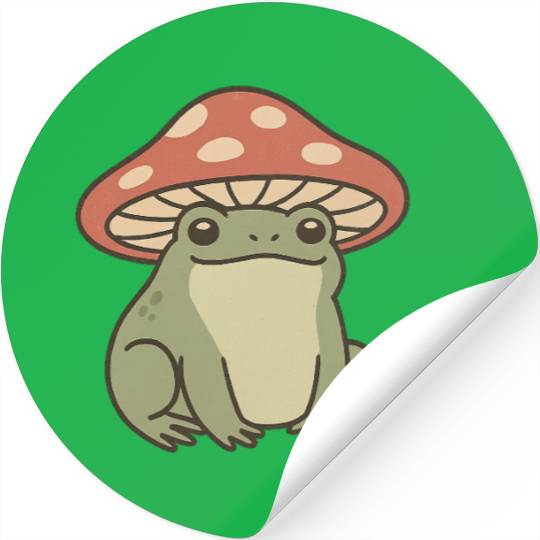 Whimsical Frog with Mushrooms Illustration Stickers