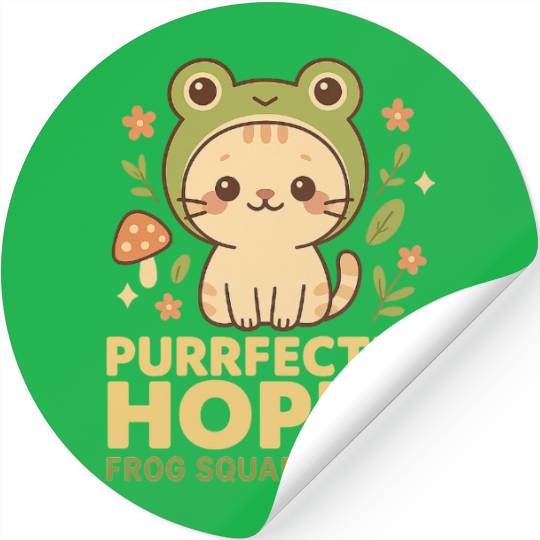 Cute Frog and Cat Purrfectly Hoppy Design Stickers
