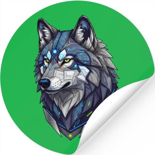 Cyber Wolf Sentinel Stickers