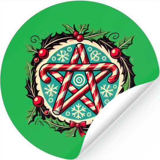Yule Pentacle with Candy Canes Pagan Holiday Desig Stickers