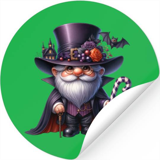Elegant Halloween Gnome – Top Hat, Pumpkin & Candy Stickers
