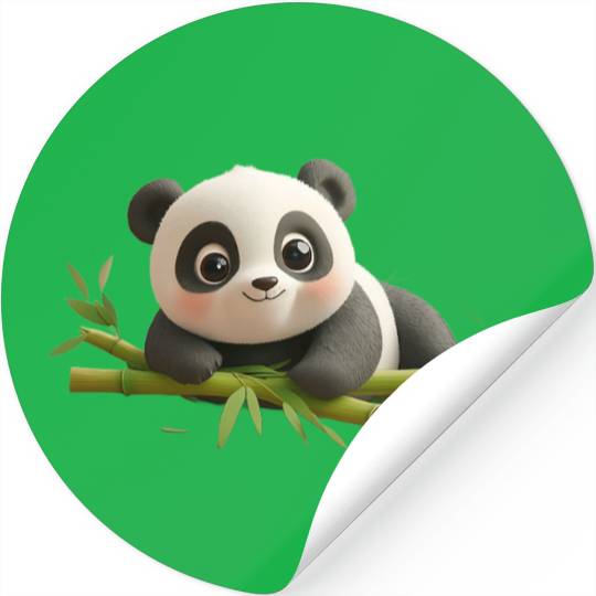Charming Panda Cub with Bamboo Stickers
