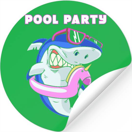 Pool Party Squad Unicorn Shark Birthday Stickers