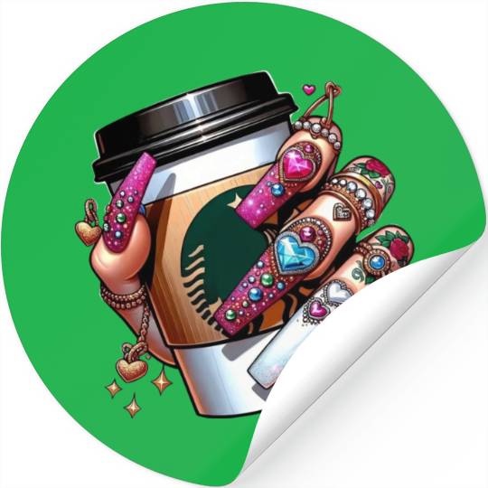 Colorful Heart Jewelry Coffee Mug Design Stickers
