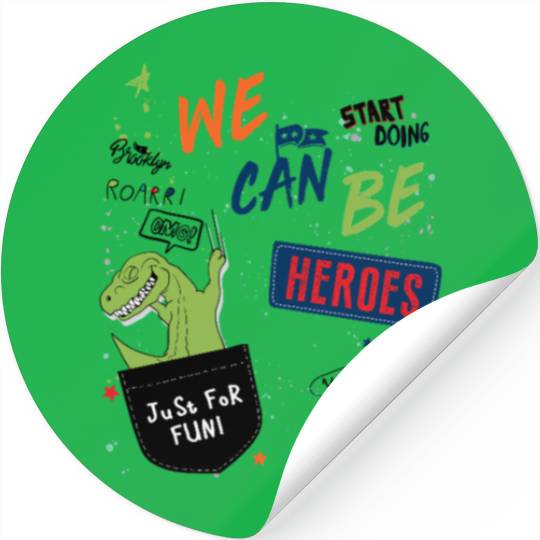 Heroic Dinosaur Cheerful Cartoon Stickers