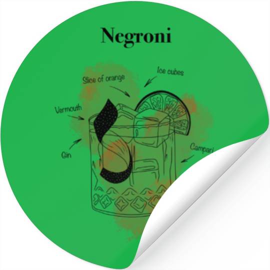 Negroni Cocktail Illustration Classic Hand-Drawn Stickers