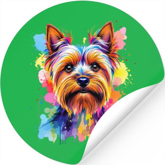Vibrant Yorkie Portrait Art Stickers