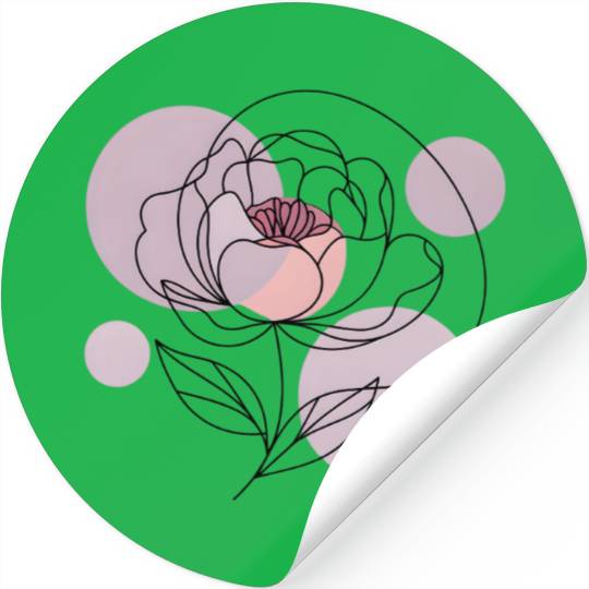 Elegant Line Art Rose with Soft Pastel Circles Stickers