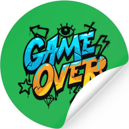 Blue and Yellow Graffiti Game Over Stickers