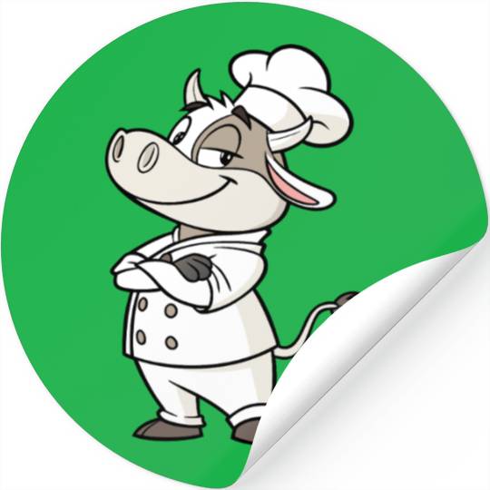 Charming Cow Chef Cartoon Illustration Stickers