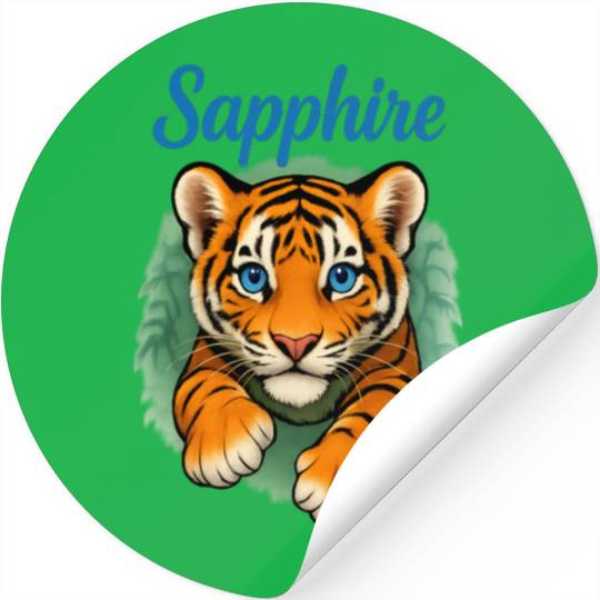 Vivid Tiger Cub Illustration - Sapphire Stickers