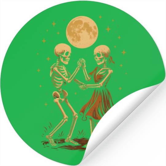 Moonlit Skeleton Dance Illustration Stickers
