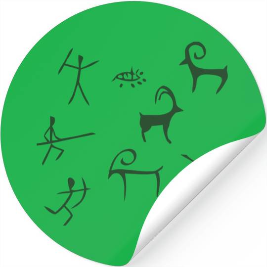 Caveman hunting cave drawings Stickers