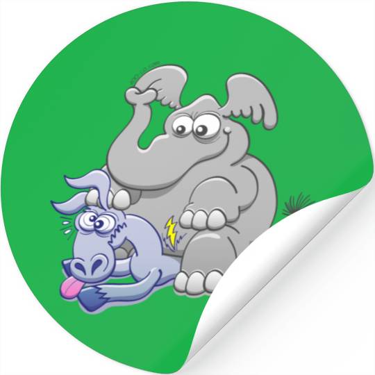 Elephant Sitting on Donkey and Squashing it Stickers