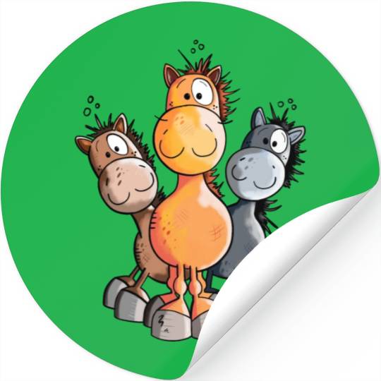 Three Cute Horses - Horse - Comic - Gift - Fun Stickers
