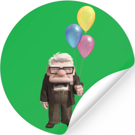 Carl from the Disney Pixar UP Movie Holding Stickers