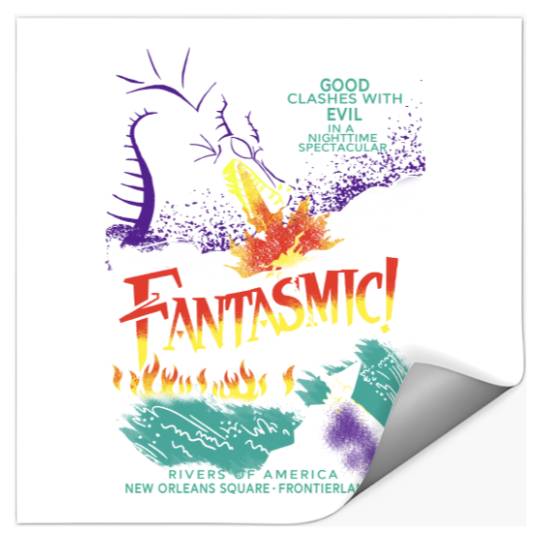 Retro Fantasmic Maleficent Dragon And Sorcerer Mickey Stickers, Fantasia Disney Stickers