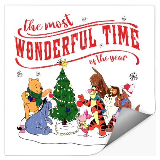 Retro Winnie Pooh And Friends Disney Christmas Stickers | Winnie The Pooh Christmas Stickers | Merry Christmas Party 2023 Stickers | Disneyland