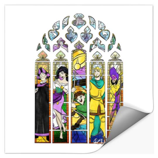 Disney Hunchback of ND Stained Glass Color Stickers, Quasimodo Unisex Stickers, Esmeralda Stickers, Disnetland Family Trip 2023.