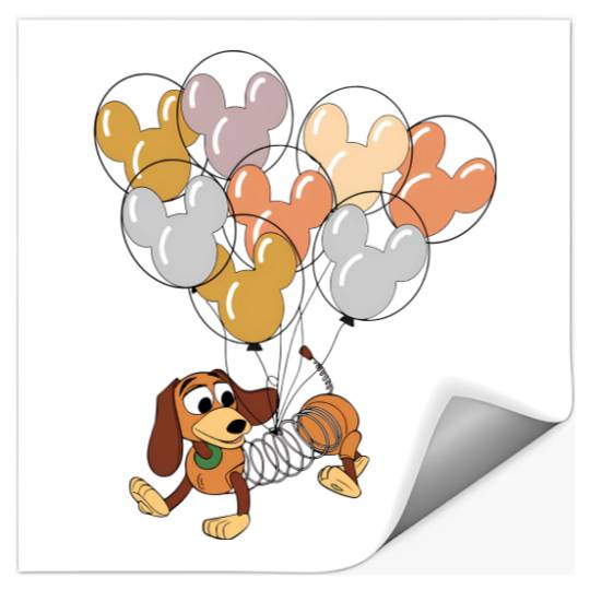 Disney Slinky Dog With Mickey Balloon Stickers, Toy Story Slinky Dog Stickers,  Disneyland Holiday Vacation Trip Family Stickers