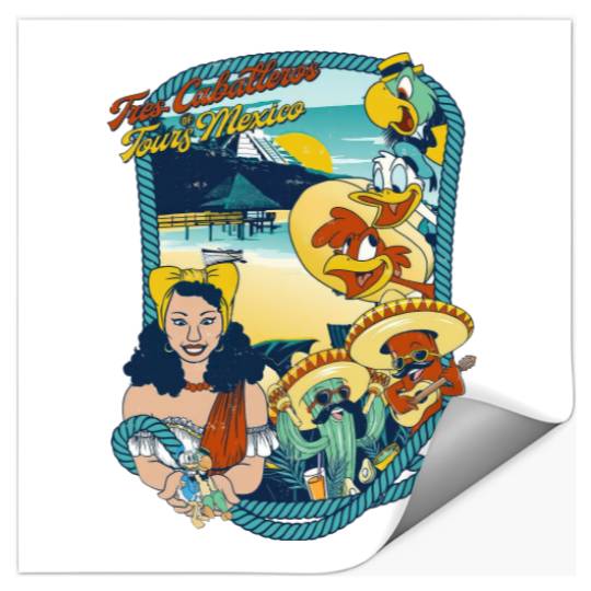 Latin American Disney Cartoon Three Caballeros Stickers, Tres Caballeros Tours of Mexico Stickers