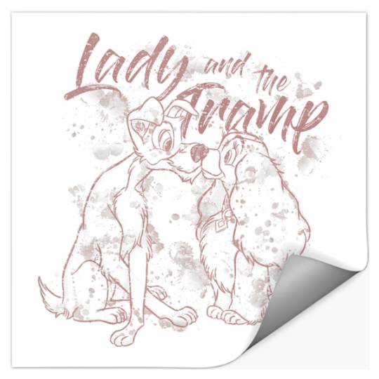 Disneyss The Lady And The Tramp Pink Line Art Portrait Stickers