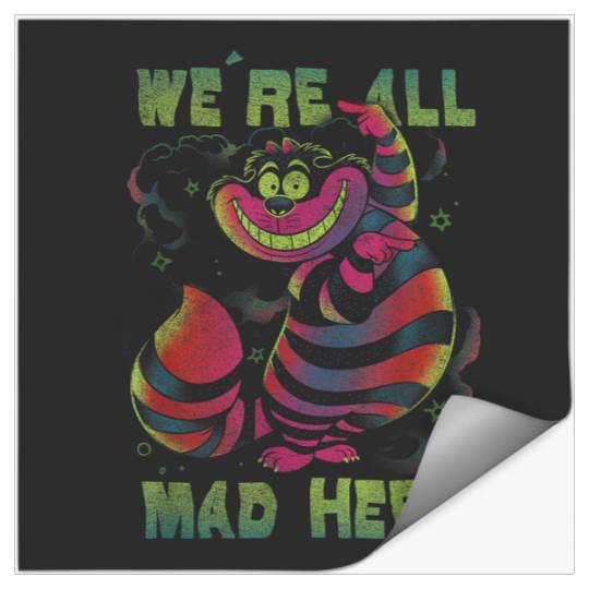 Disneyss Alice In Wonderland Cheshire Cat Neon All Mad Here Short Sleeve Stickers