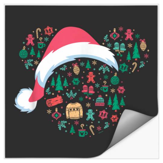 Disney Mickey Mouse Head Icon Christmas Holiday Santa Hat Stickers